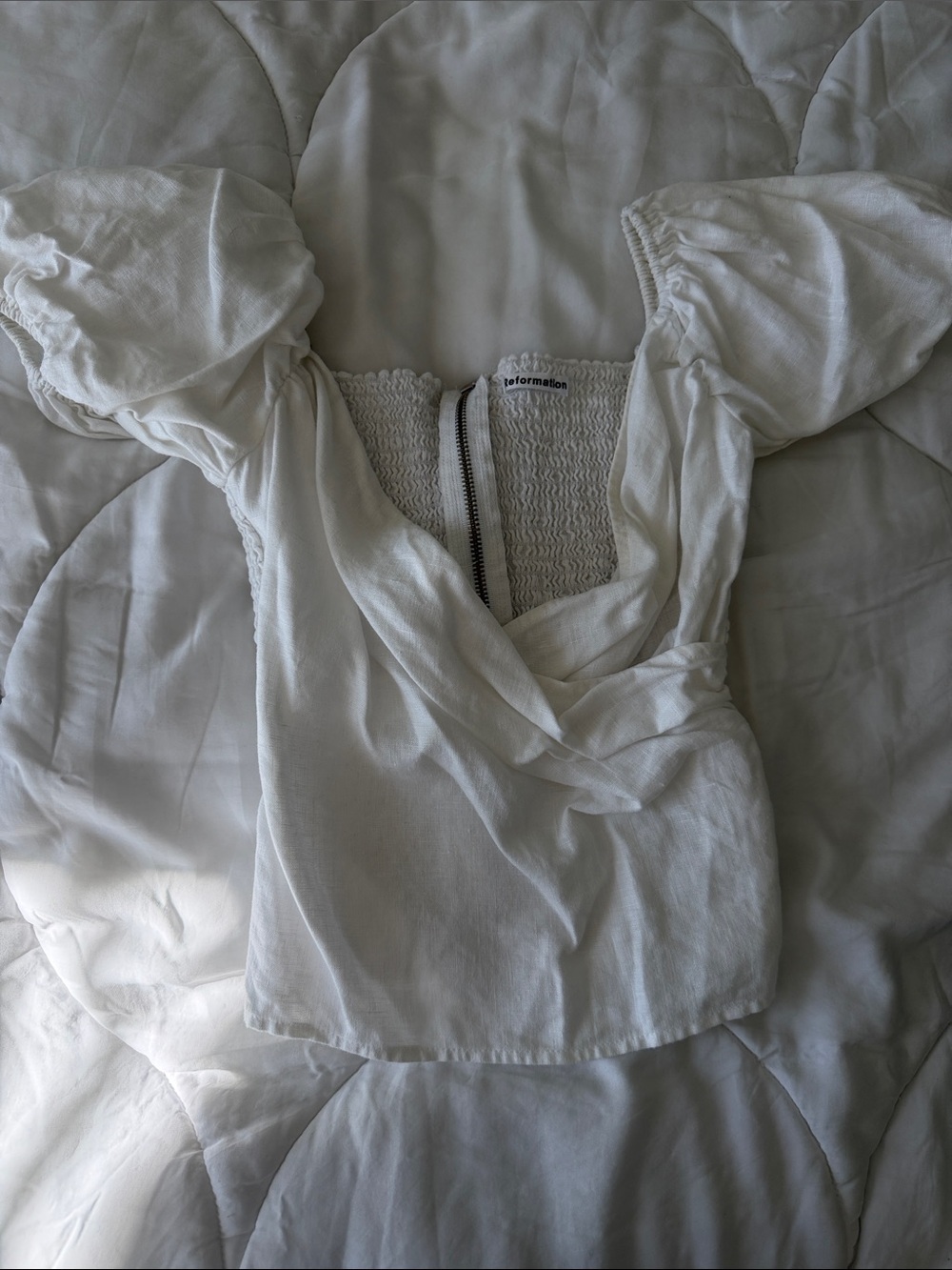 Reformation White Puff-Sleeve Wrap Top